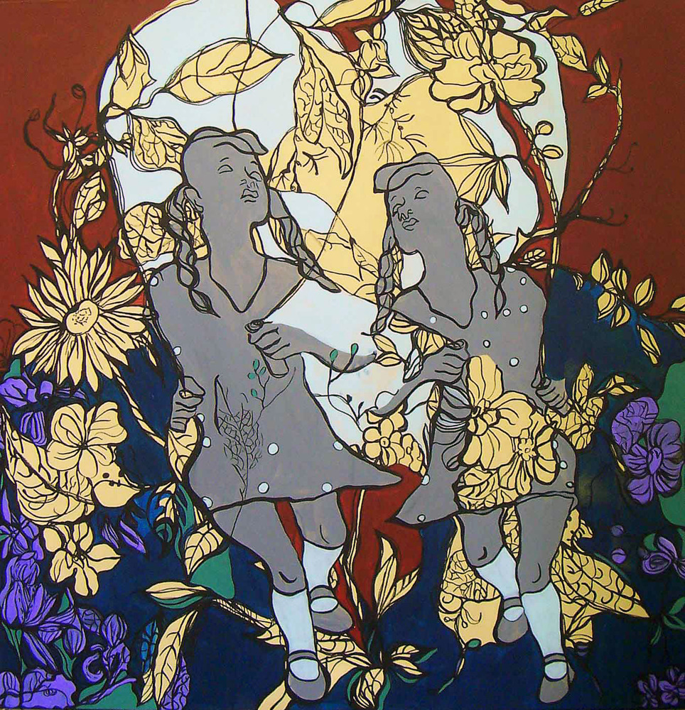 Kyong Yon Won, „Die seltsame Geschichte“, Acryl auf Leinwand, 120 x 120 cm, 2009