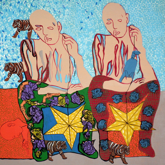 Kyong Yon Won, „Die seltsame Geschichte“, Acryl auf Leinwand, 120 x 120 cm, 2009